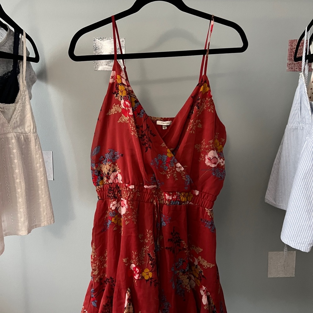 Burnt orange/red floral romper